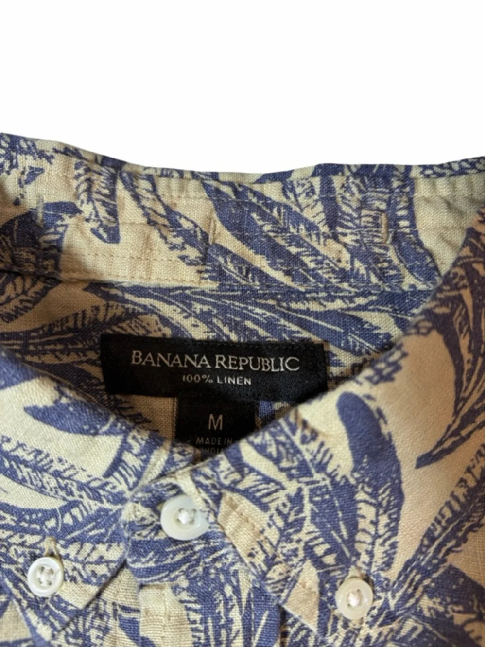 Banana Republic 100% Linen Palm Print Hawaiian Button Shirt Mens M